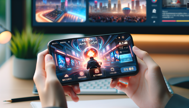 Realistic cover images for "สมัคร ambturbo" featuring mobile, gaming, and professional settings.