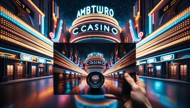 "ทางเข้า ambturbo คาสิโนกลางคืน มุมกว้าง เสียงเงาสะท้อน เพียบพร้อมด้วยแสงนีออน"