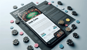 Cover design for "ambturbo แจกเครดิตฟรี" featuring a smartphone, casino chips, and bold text.