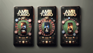 alt_text: Three photorealistic covers showcasing "ambturbo ทดลองเล่น" in casino-themed designs with smartphones.