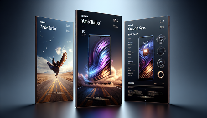 alt_text: "Realistic cover designs for 'ambturbo' mobile: studio, lifestyle, and graphic spec versions."