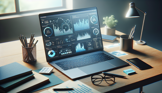 Cover image of "AmbTurbo Affiliate": a professional workspace featuring a laptop with success metrics.