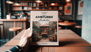 alt_text: A photorealistic book cover featuring "ambturbo พันทิป" in a cozy Thai café setting.